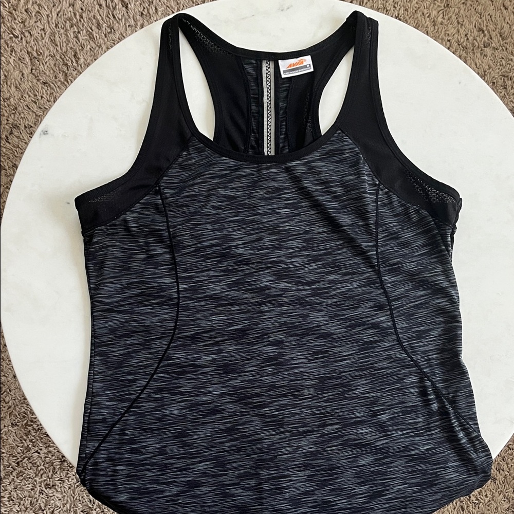 Avia Tank Top Medium Gray Black Heathered Racerback
